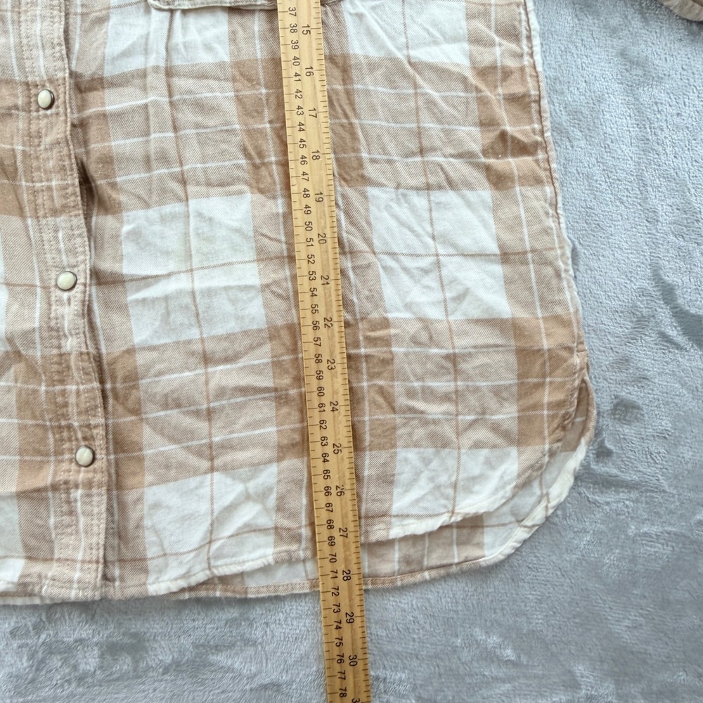 American Eagle Women's L Seriously Lived-In Tan Plaid Flannel Button Down Shirt - Picture 7 of 7